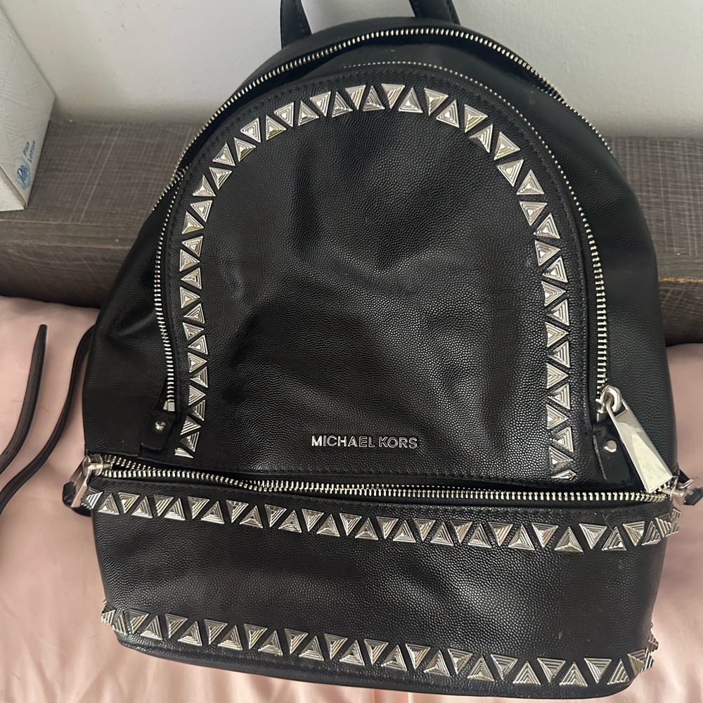 Michael Kors Rhea Medium Studded Pebbled Leather Backpack- NWT